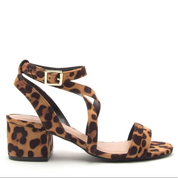 1 Left Qupid Leopard Block Heel Ankle Strap Sandal - Picture 3 of 7